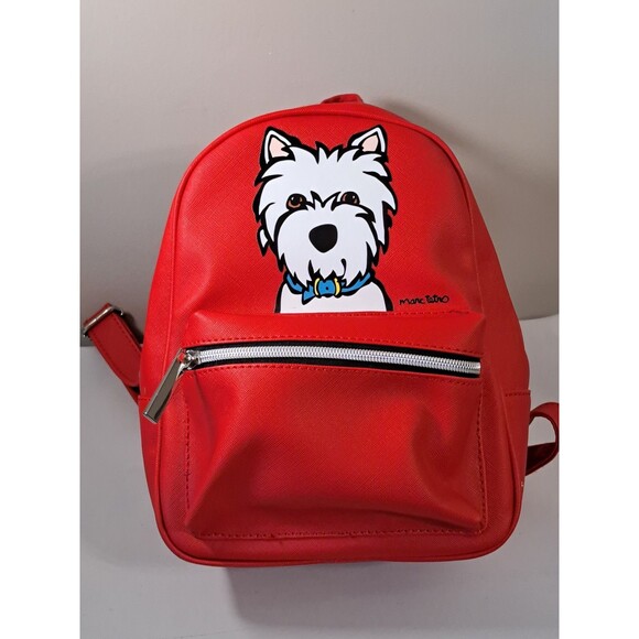 Marc Tetro Mini Backpack Red West Highland White Terrier Dog Art Stripes Inside - Picture 1 of 10